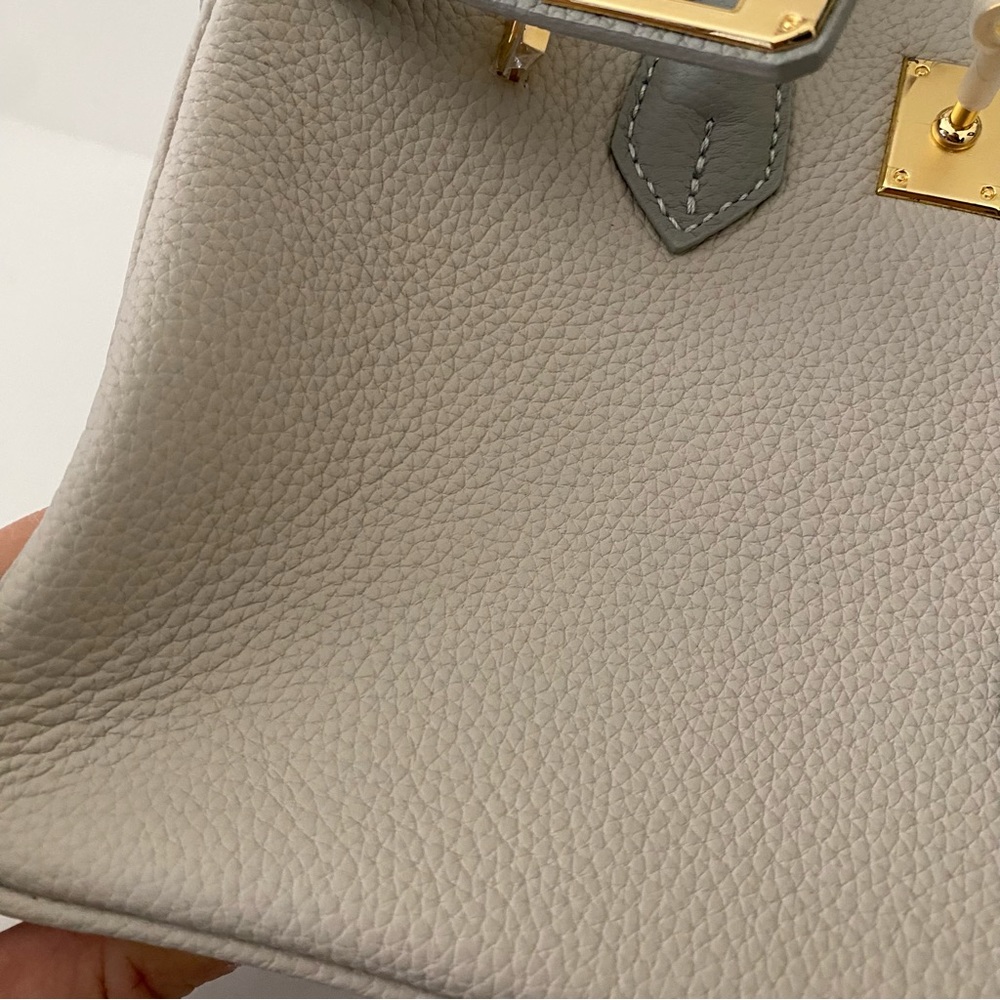 Gray Colorblock Structured 25 BK Leather Bag Lock & Key Satchel Crossbody S2 - Picture 4 of 16